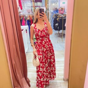MAXI PLISADO CINTURON TODO HOLANCITOS FLOR BLANCA