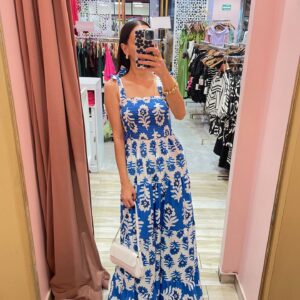 MAXI TIRANTES BLOQUES AZUL Y BLANCO PRINT FLORAL