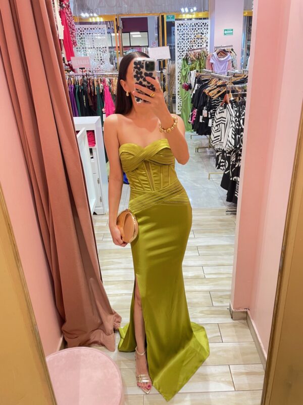 MAXI SATIN STRAPLES PLIEGUES TOP