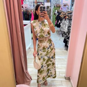 MIDI SIN MANGA FLORAL OLIVO