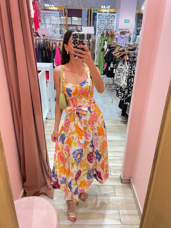 MIDI TIRANTES FLORAL CINTO FORRADO