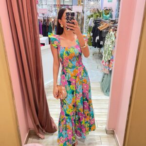 MIDI TOP ELASTIZADO FLOR ROSA