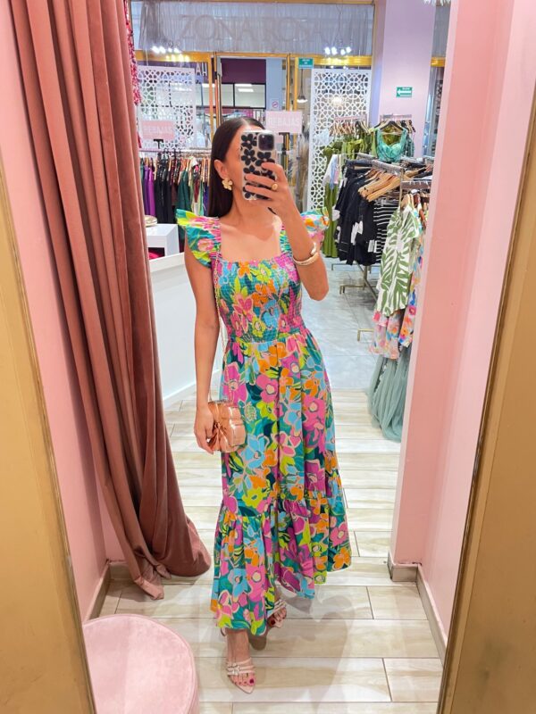 MIDI TOP ELASTIZADO FLOR ROSA