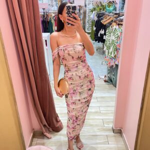 MIDI GASA TODO DRAPEADO OFF SHOULDERS FLOR MORADITA