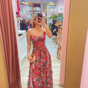 MAXI TIRANTES CHIFON FLORAL HOJAS VERDE