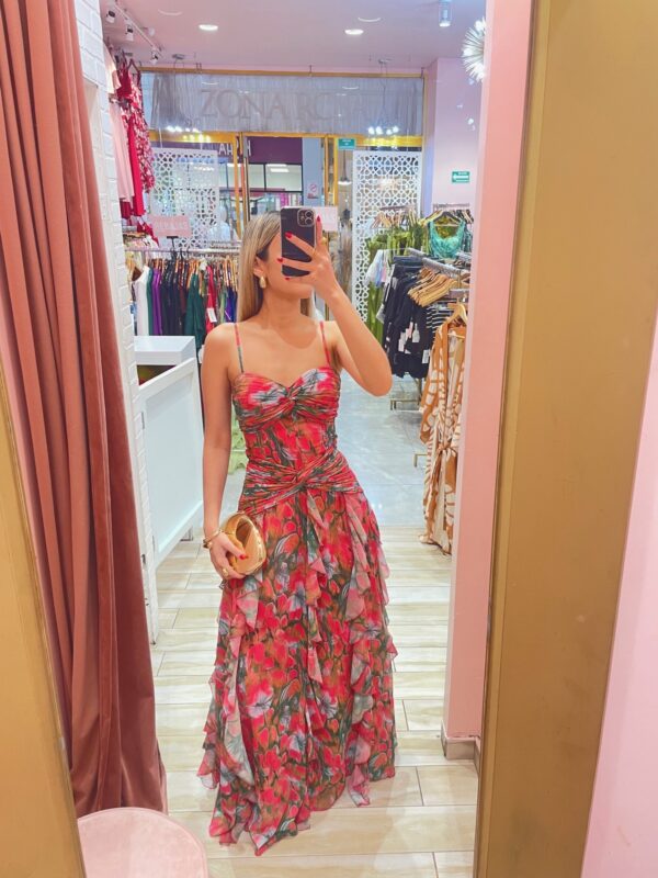 MAXI TIRANTES CHIFON FLORAL HOJAS VERDE