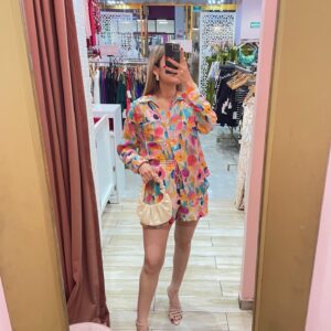 SET CAMISA MANGA LARGA Y SHORT FLORAL HOLGADOS