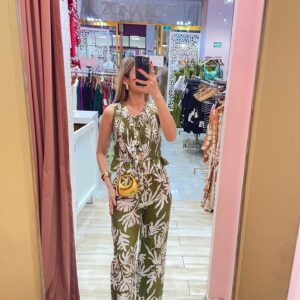 SET TOP MOÑITOS PANTALON HOJAS BLANCAS