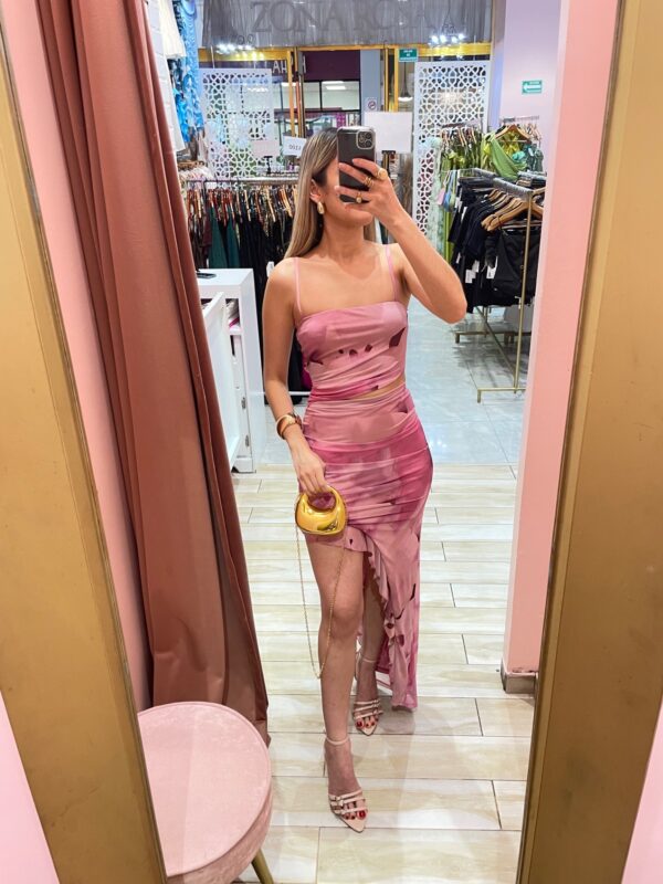 MAXI TIRANTES MESH ASIMETRICO FLORAL ABERTURA CINTURA
