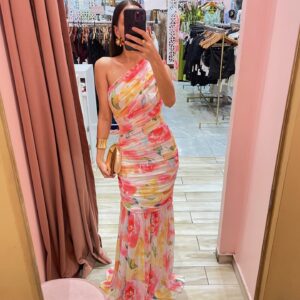 MAXI UN HOMBRO FLORAL MESH TODO DRAPEADO