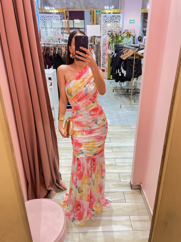 MAXI UN HOMBRO FLORAL MESH TODO DRAPEADO