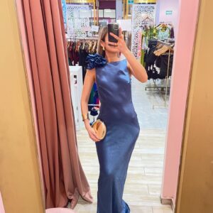 MAXI SLIP SIN MANGA SATIN FLORES COLGANTES