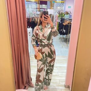 SET CAMISA MANGA Y PANTALON PALMA VERDE Y CAFES