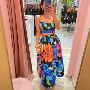 SET MIDI FALDA FLORAL Y TOP TIRANTES