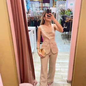 SET CHALECO LARGO Y PANTALON SOLIDO