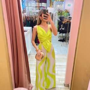 SET TOP NUDO Y PANTALON ONDAS VERDE LIMON