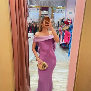 MAXI STRAPLES TAFETA OFF SHOULDERS CON MOÑO ESPALDA