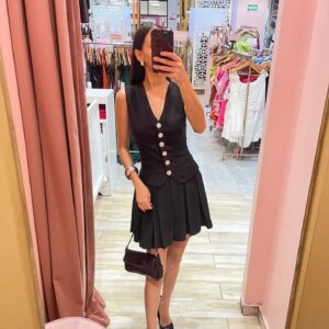 VESTIDO CHALECO BOTON PEDRERIA FALDA PATOLES