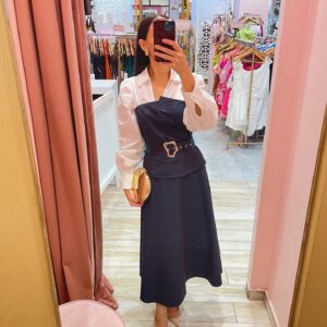 MIDI TAFETA NAVY CAMISA MANGA LARGA DEBAJO