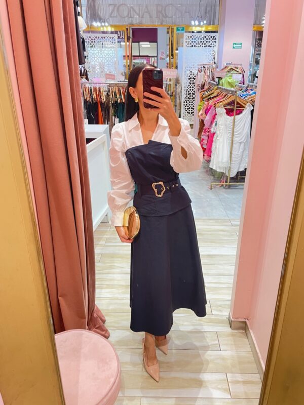 MIDI TAFETA NAVY CAMISA MANGA LARGA DEBAJO