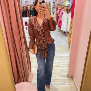 BLUSA CAFE VOLANTES MANGA LARGA