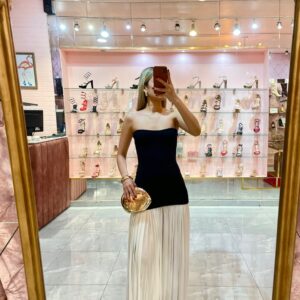 MAXI CUERPO STRAPLES CORTO NEGRO FALDON CHIFON BLANCO