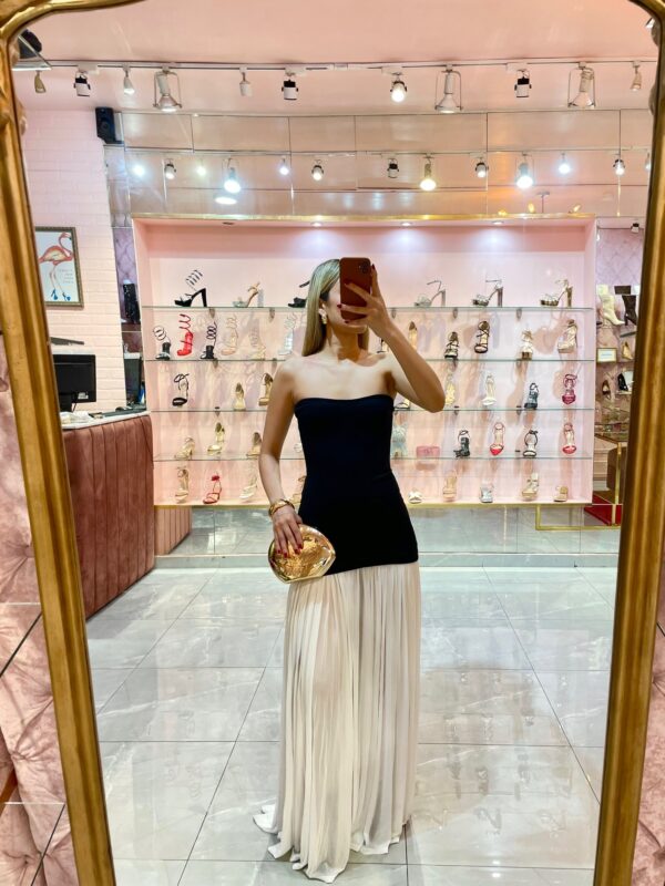MAXI CUERPO STRAPLES CORTO NEGRO FALDON CHIFON BLANCO