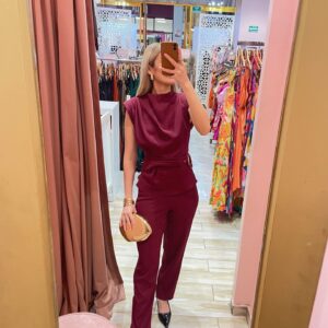 SET BLUSA CON CINTO PANTALON CIGARRO