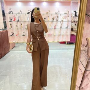 SET CHALECO BOTON DORADO CON CINTO Y PANTALON