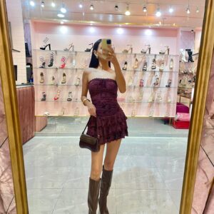 VESTIDO CIRCULAR STRAPLES PRINT FLORECITA FALDA OLANES