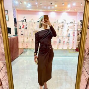 VESTIDO MANGA LARGA MIDI HEBILLA CADERA