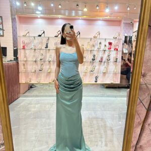 MAXI CORSET LISO FALDA SATIN CON DRAPEADO CINTURA