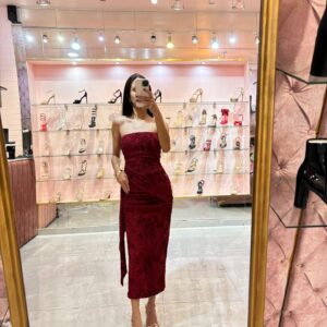 MIDI STRAPLES BRILLO FLORECITAS