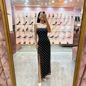 MIDI STRAPLES LICRA LUNARES BLANCOS