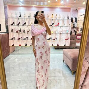 MAXI FLORAL BEADED OFF SHOULDERS DE MESH