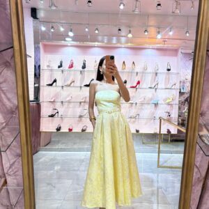 MIDI STRAPLES TELA GRABADA FLORAL CINTO