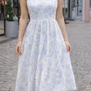 MIDI TIRANTES POPELINA AGUJERITOS FLORAL AZUL FALDA PIEZAS